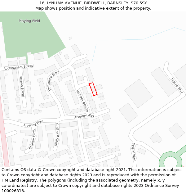 16, LYNHAM AVENUE, BIRDWELL, BARNSLEY, S70 5SY: Location map and indicative extent of plot