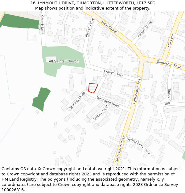 16, LYNMOUTH DRIVE, GILMORTON, LUTTERWORTH, LE17 5PG: Location map and indicative extent of plot