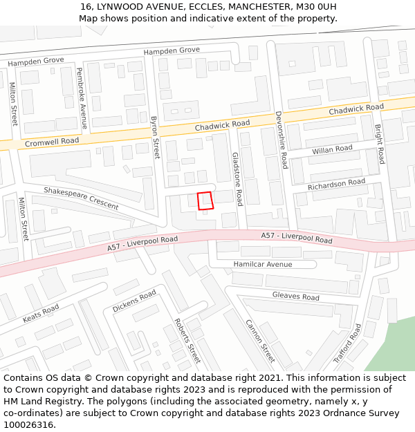 16, LYNWOOD AVENUE, ECCLES, MANCHESTER, M30 0UH: Location map and indicative extent of plot