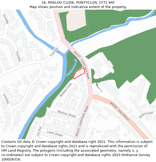 16, MAELOG CLOSE, PONTYCLUN, CF72 9AF: Location map and indicative extent of plot