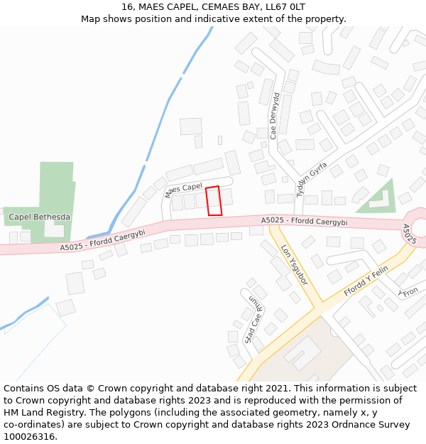 16, MAES CAPEL, CEMAES BAY, LL67 0LT: Location map and indicative extent of plot