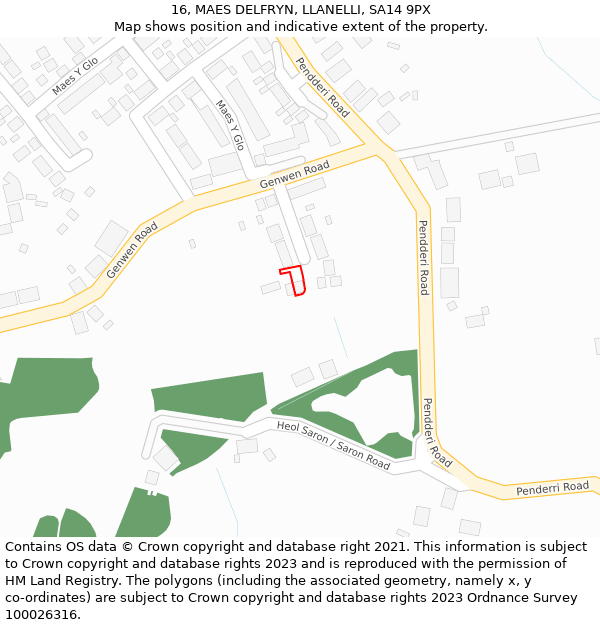 16, MAES DELFRYN, LLANELLI, SA14 9PX: Location map and indicative extent of plot