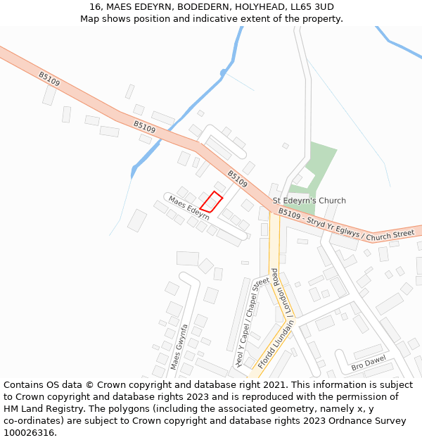 16, MAES EDEYRN, BODEDERN, HOLYHEAD, LL65 3UD: Location map and indicative extent of plot