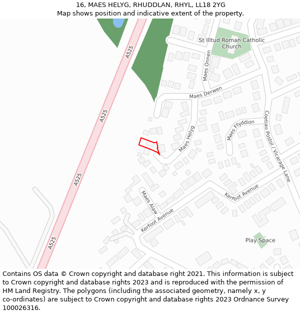 16, MAES HELYG, RHUDDLAN, RHYL, LL18 2YG: Location map and indicative extent of plot