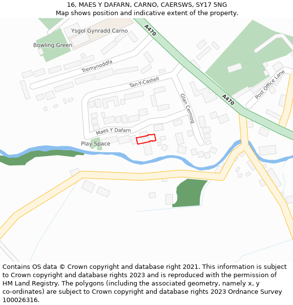 16, MAES Y DAFARN, CARNO, CAERSWS, SY17 5NG: Location map and indicative extent of plot