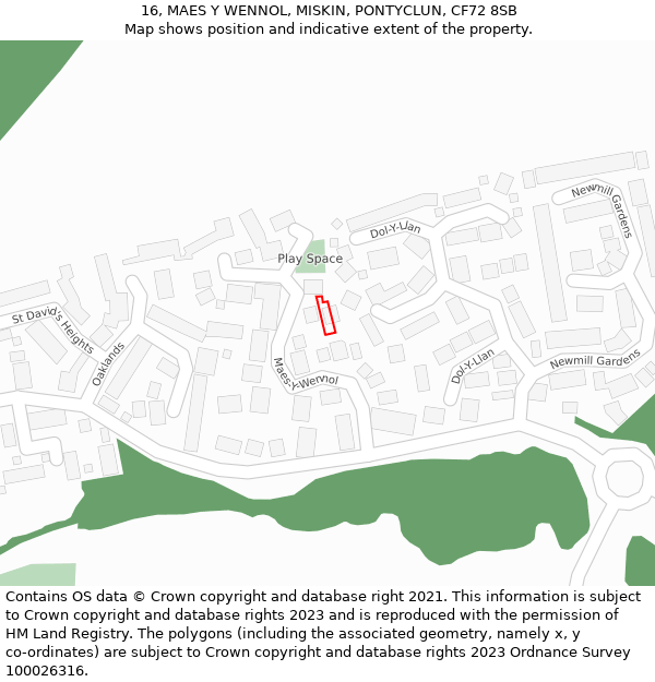 16, MAES Y WENNOL, MISKIN, PONTYCLUN, CF72 8SB: Location map and indicative extent of plot