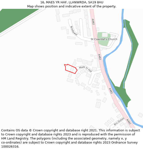 16, MAES YR HAF, LLANWRDA, SA19 8AU: Location map and indicative extent of plot