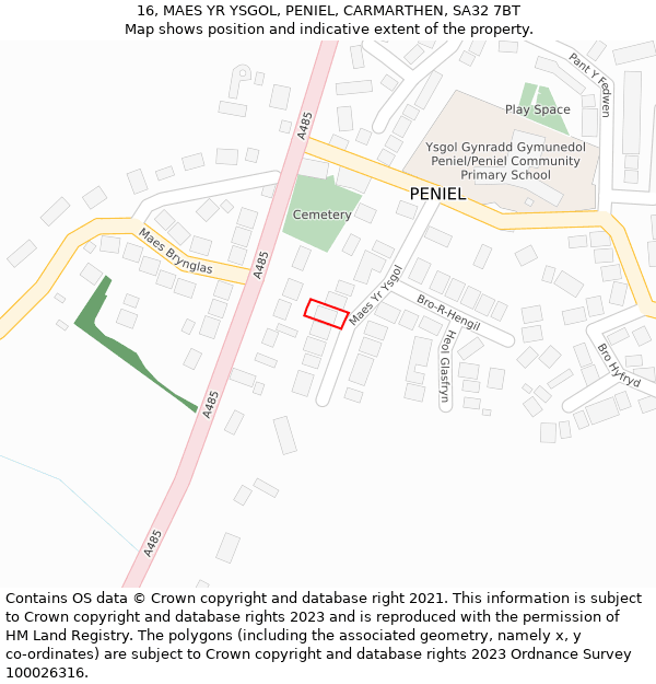 16, MAES YR YSGOL, PENIEL, CARMARTHEN, SA32 7BT: Location map and indicative extent of plot