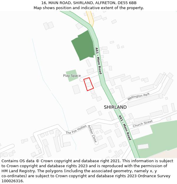 16, MAIN ROAD, SHIRLAND, ALFRETON, DE55 6BB: Location map and indicative extent of plot