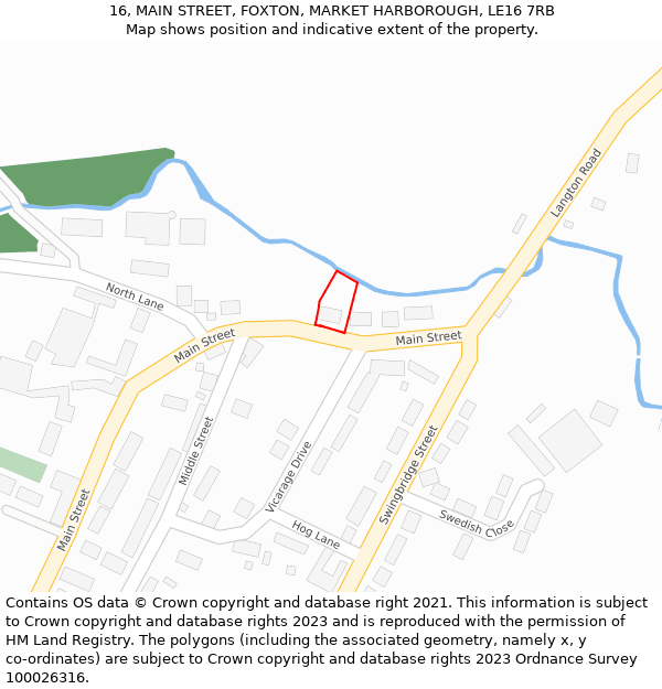16, MAIN STREET, FOXTON, MARKET HARBOROUGH, LE16 7RB: Location map and indicative extent of plot