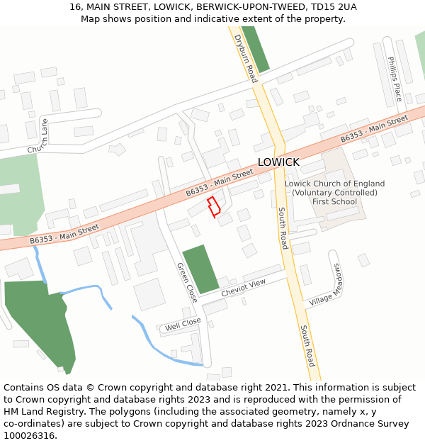 16, MAIN STREET, LOWICK, BERWICK-UPON-TWEED, TD15 2UA: Location map and indicative extent of plot