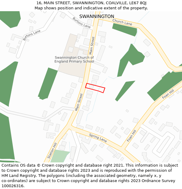 16, MAIN STREET, SWANNINGTON, COALVILLE, LE67 8QJ: Location map and indicative extent of plot