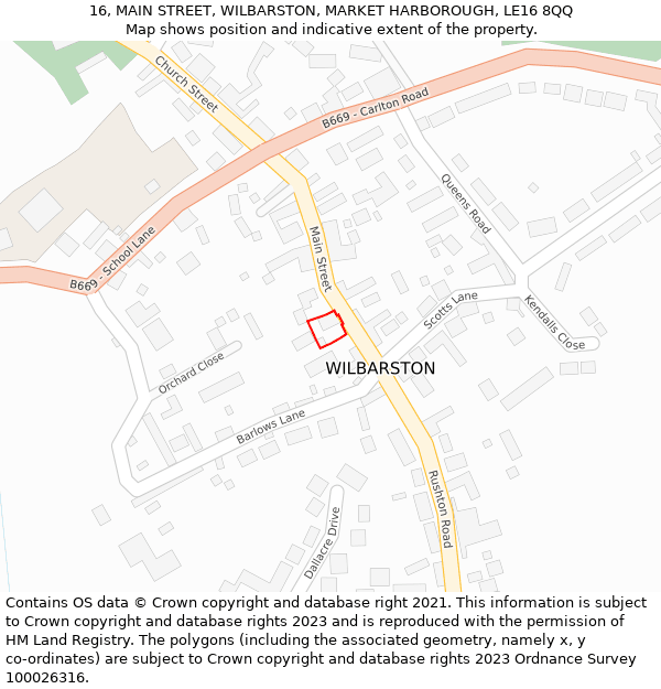 16, MAIN STREET, WILBARSTON, MARKET HARBOROUGH, LE16 8QQ: Location map and indicative extent of plot