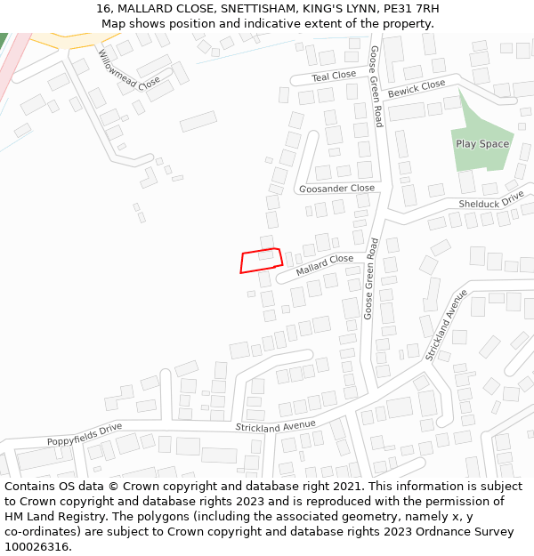 16, MALLARD CLOSE, SNETTISHAM, KING'S LYNN, PE31 7RH: Location map and indicative extent of plot