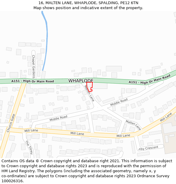 16, MALTEN LANE, WHAPLODE, SPALDING, PE12 6TN: Location map and indicative extent of plot