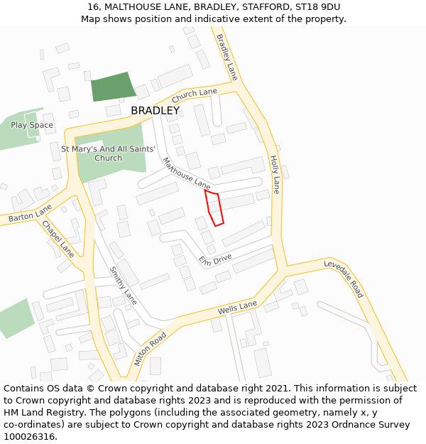 16, MALTHOUSE LANE, BRADLEY, STAFFORD, ST18 9DU: Location map and indicative extent of plot