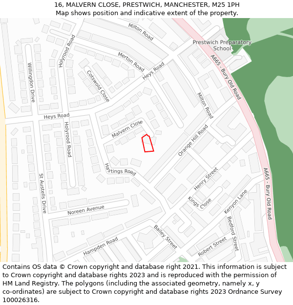 16, MALVERN CLOSE, PRESTWICH, MANCHESTER, M25 1PH: Location map and indicative extent of plot