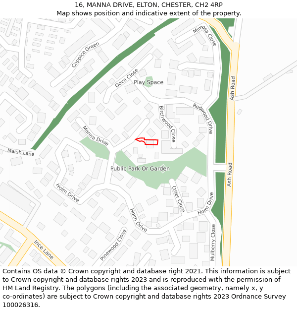 16, MANNA DRIVE, ELTON, CHESTER, CH2 4RP: Location map and indicative extent of plot