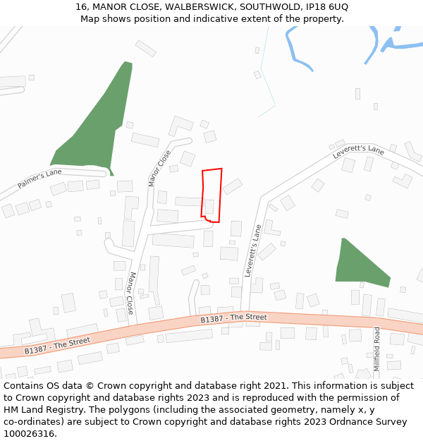 16, MANOR CLOSE, WALBERSWICK, SOUTHWOLD, IP18 6UQ: Location map and indicative extent of plot