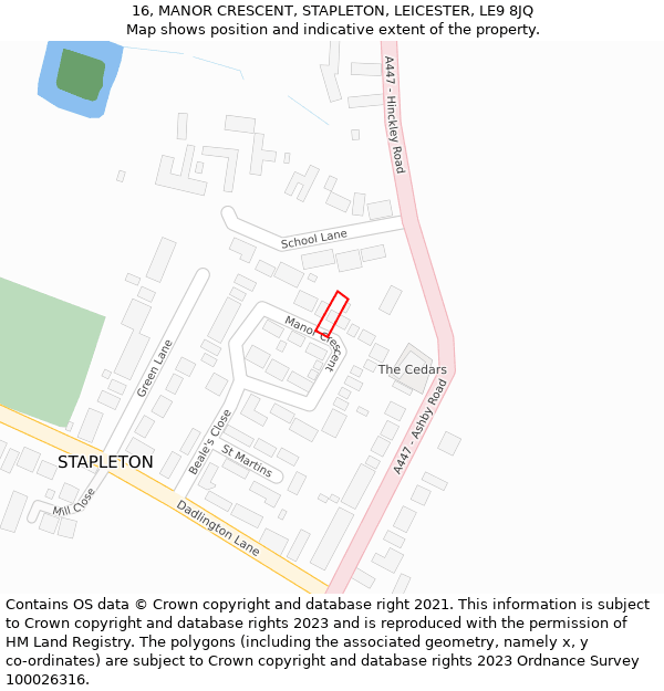 16, MANOR CRESCENT, STAPLETON, LEICESTER, LE9 8JQ: Location map and indicative extent of plot