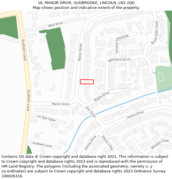 16, MANOR DRIVE, SUDBROOKE, LINCOLN, LN2 2QG: Location map and indicative extent of plot