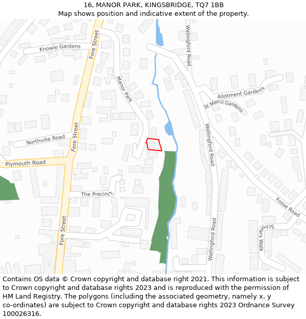 16, MANOR PARK, KINGSBRIDGE, TQ7 1BB: Location map and indicative extent of plot