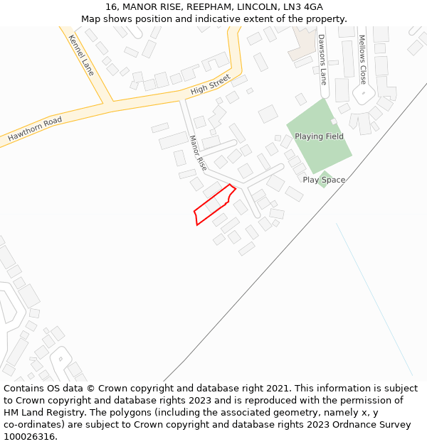 16, MANOR RISE, REEPHAM, LINCOLN, LN3 4GA: Location map and indicative extent of plot