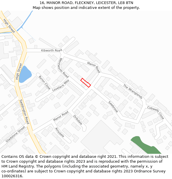 16, MANOR ROAD, FLECKNEY, LEICESTER, LE8 8TN: Location map and indicative extent of plot