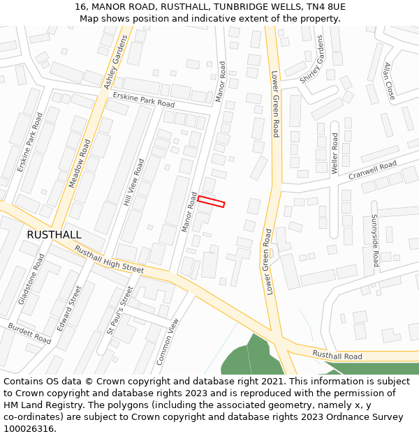 16, MANOR ROAD, RUSTHALL, TUNBRIDGE WELLS, TN4 8UE: Location map and indicative extent of plot