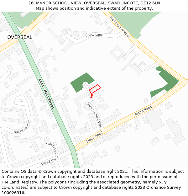 16, MANOR SCHOOL VIEW, OVERSEAL, SWADLINCOTE, DE12 6LN: Location map and indicative extent of plot