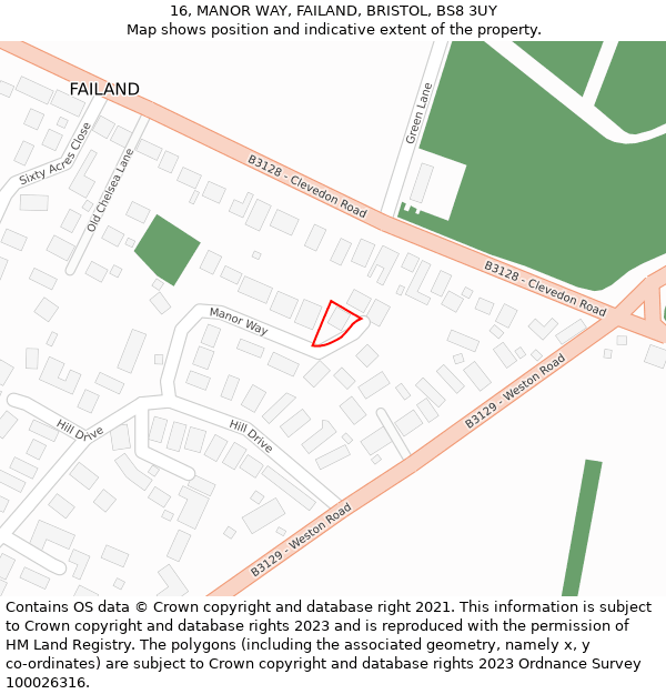 16, MANOR WAY, FAILAND, BRISTOL, BS8 3UY: Location map and indicative extent of plot