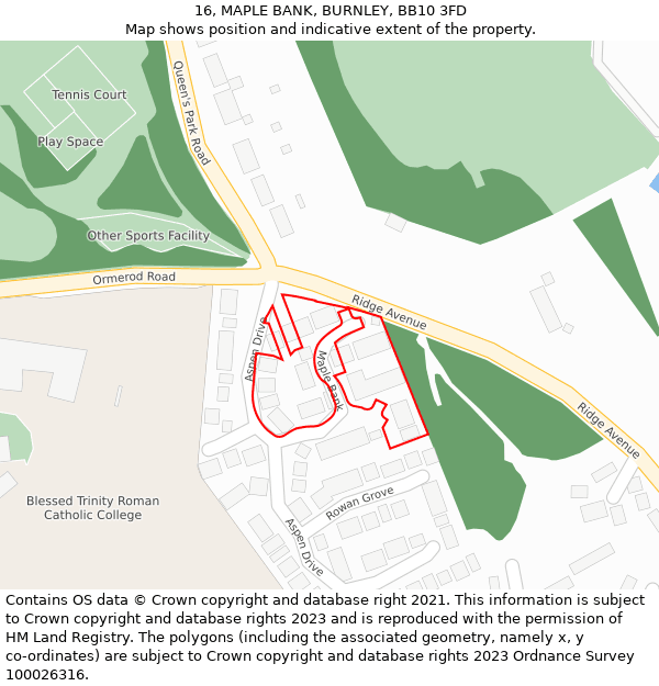 16, MAPLE BANK, BURNLEY, BB10 3FD: Location map and indicative extent of plot