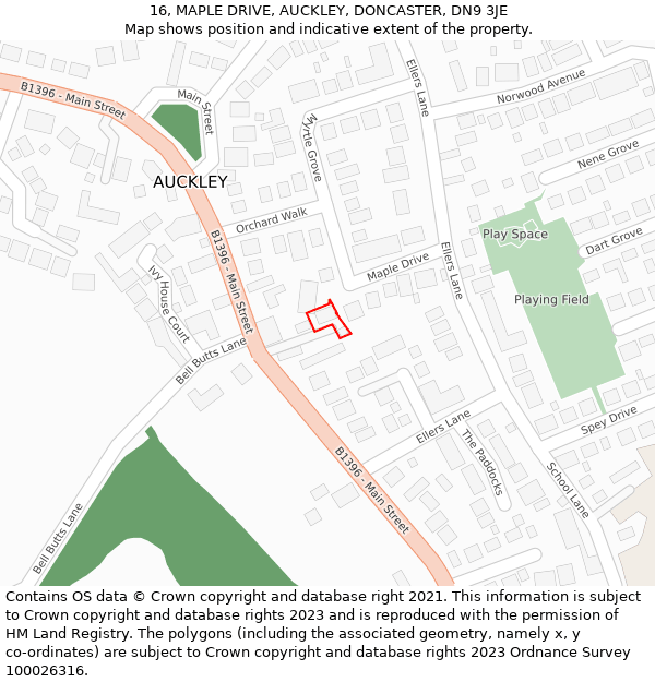 16, MAPLE DRIVE, AUCKLEY, DONCASTER, DN9 3JE: Location map and indicative extent of plot