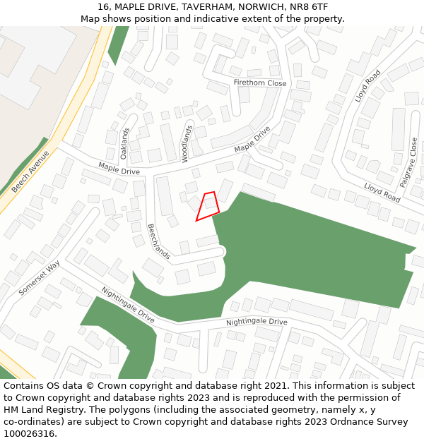 16, MAPLE DRIVE, TAVERHAM, NORWICH, NR8 6TF: Location map and indicative extent of plot