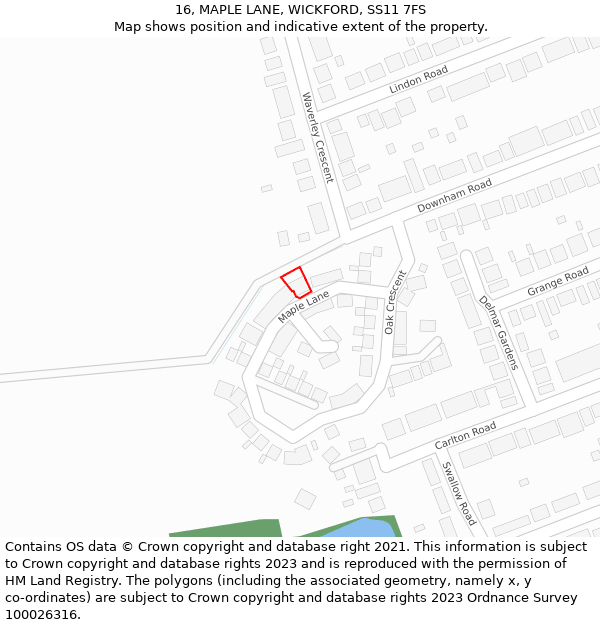 16, MAPLE LANE, WICKFORD, SS11 7FS: Location map and indicative extent of plot