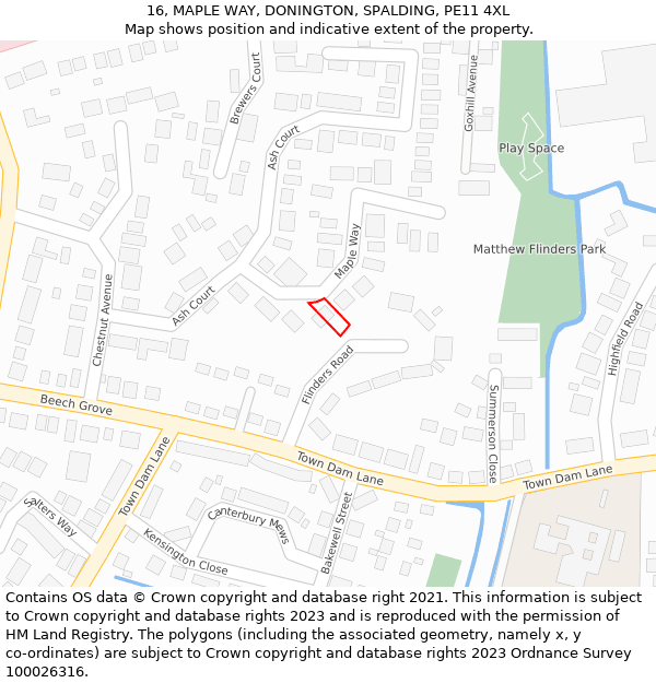 16, MAPLE WAY, DONINGTON, SPALDING, PE11 4XL: Location map and indicative extent of plot