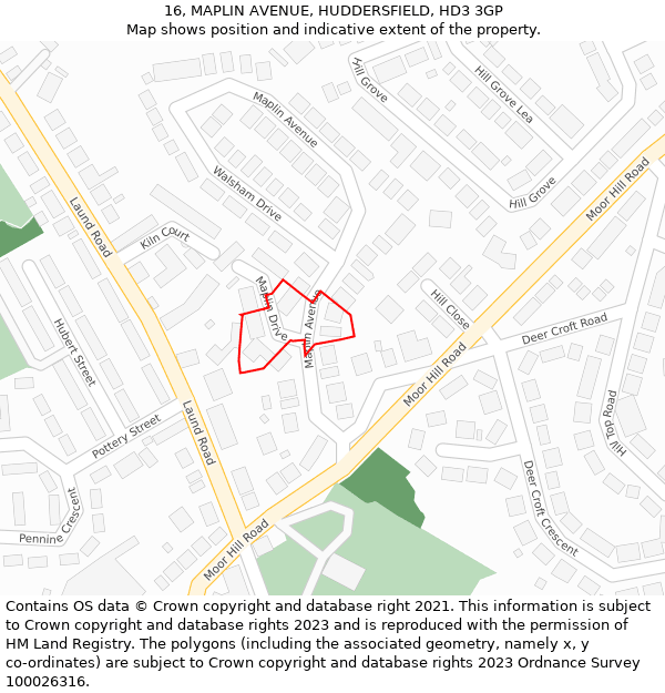 16, MAPLIN AVENUE, HUDDERSFIELD, HD3 3GP: Location map and indicative extent of plot