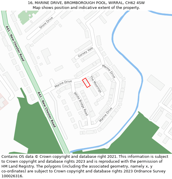 16, MARINE DRIVE, BROMBOROUGH POOL, WIRRAL, CH62 4SW: Location map and indicative extent of plot