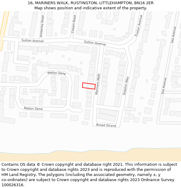 16, MARINERS WALK, RUSTINGTON, LITTLEHAMPTON, BN16 2ER: Location map and indicative extent of plot