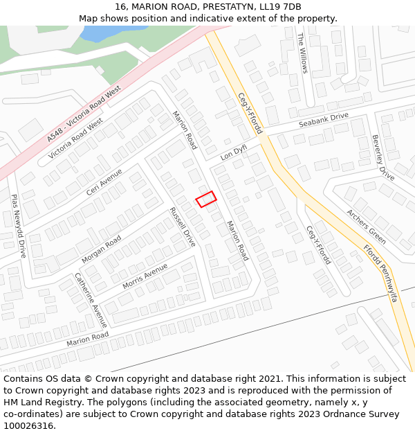 16, MARION ROAD, PRESTATYN, LL19 7DB: Location map and indicative extent of plot