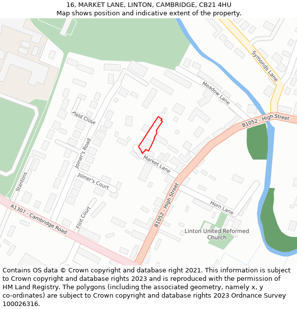 16, MARKET LANE, LINTON, CAMBRIDGE, CB21 4HU: Location map and indicative extent of plot