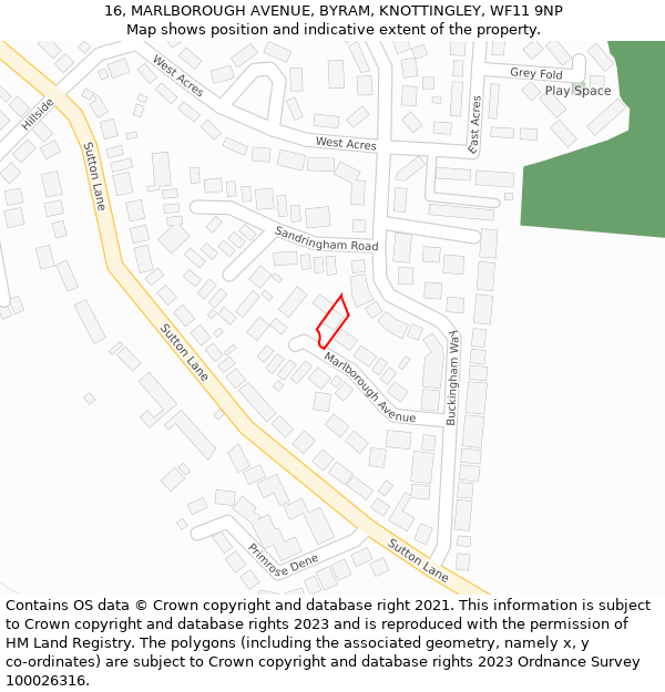 16, MARLBOROUGH AVENUE, BYRAM, KNOTTINGLEY, WF11 9NP: Location map and indicative extent of plot