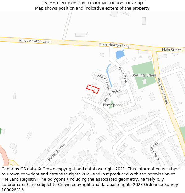 16, MARLPIT ROAD, MELBOURNE, DERBY, DE73 8JY: Location map and indicative extent of plot