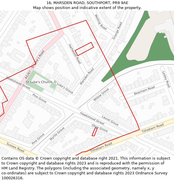 16, MARSDEN ROAD, SOUTHPORT, PR9 9AE: Location map and indicative extent of plot