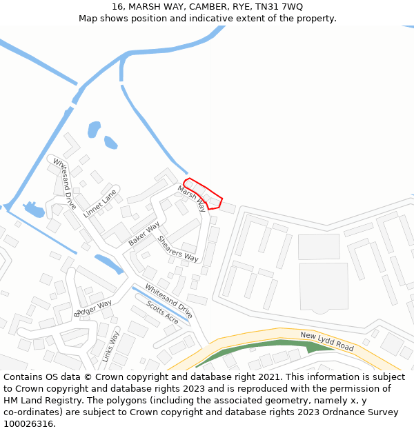 16, MARSH WAY, CAMBER, RYE, TN31 7WQ: Location map and indicative extent of plot