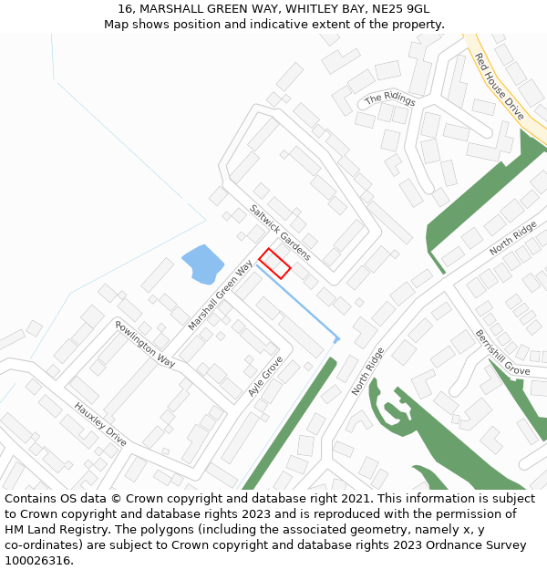 16, MARSHALL GREEN WAY, WHITLEY BAY, NE25 9GL: Location map and indicative extent of plot