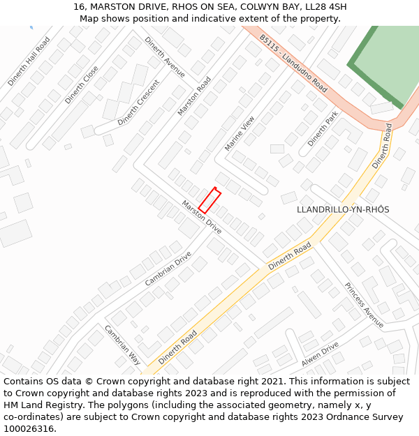 16, MARSTON DRIVE, RHOS ON SEA, COLWYN BAY, LL28 4SH: Location map and indicative extent of plot