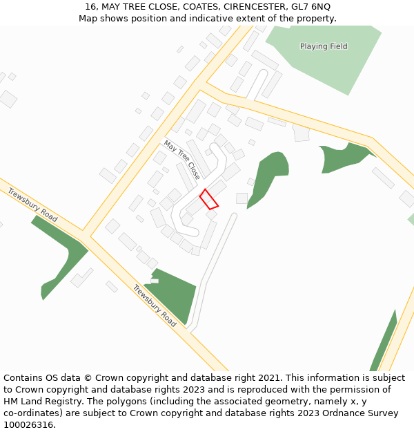 16, MAY TREE CLOSE, COATES, CIRENCESTER, GL7 6NQ: Location map and indicative extent of plot