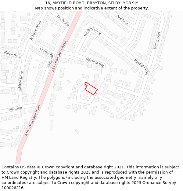 16, MAYFIELD ROAD, BRAYTON, SELBY, YO8 9JY: Location map and indicative extent of plot