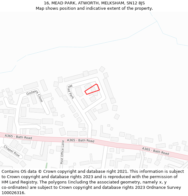 16, MEAD PARK, ATWORTH, MELKSHAM, SN12 8JS: Location map and indicative extent of plot